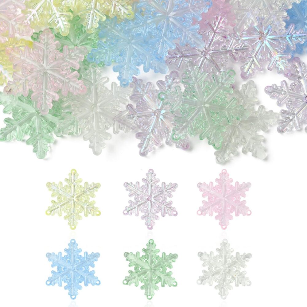 2723 30 pcs 6 Colors Snowflake Transparent Luminous Acrylic Charms Winter